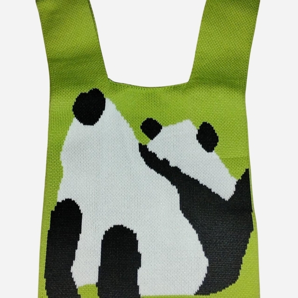 Source Unknown Handbags - Modern Knit Panda Mini Knot Bag – Lime Green & Black/White Jacquard Tote